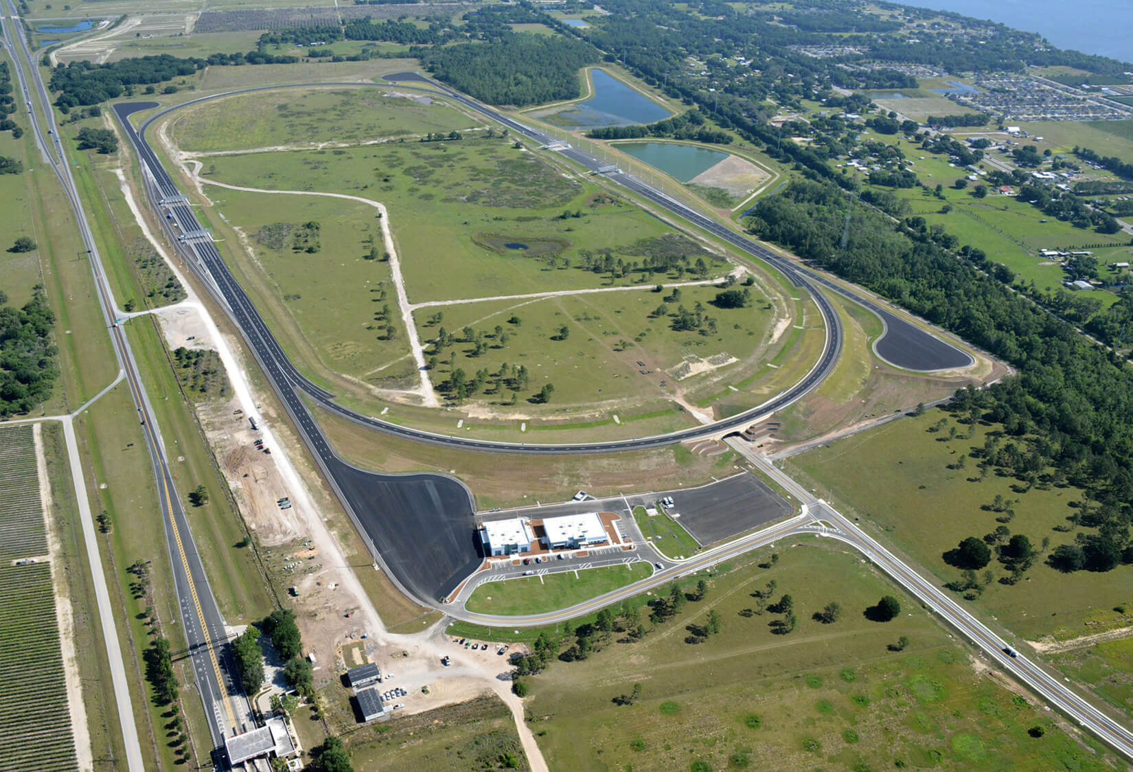 SunTrax’s 2.25 mile, bi-directional, oval track constructed by Bergeron Land Development.
